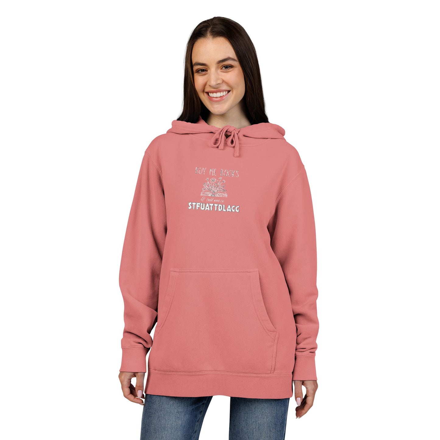 Buy Me Books Hoodie β Embroidered Unisex Pigment-Dyed Sweatshirt | Book Lover Gift, Dark Academia Aesthetic