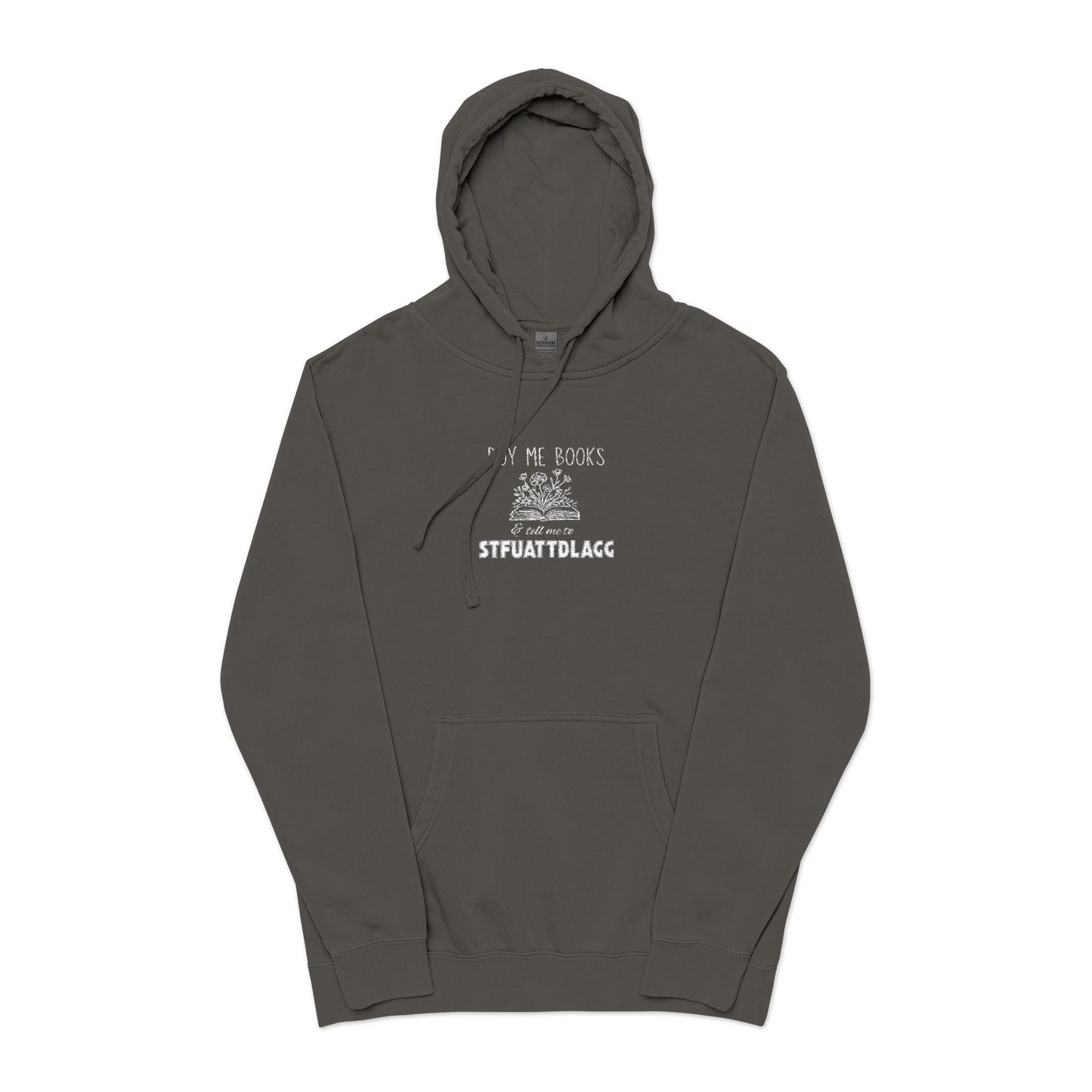 Buy Me Books Hoodie β Embroidered Unisex Pigment-Dyed Sweatshirt | Book Lover Gift, Dark Academia Aesthetic