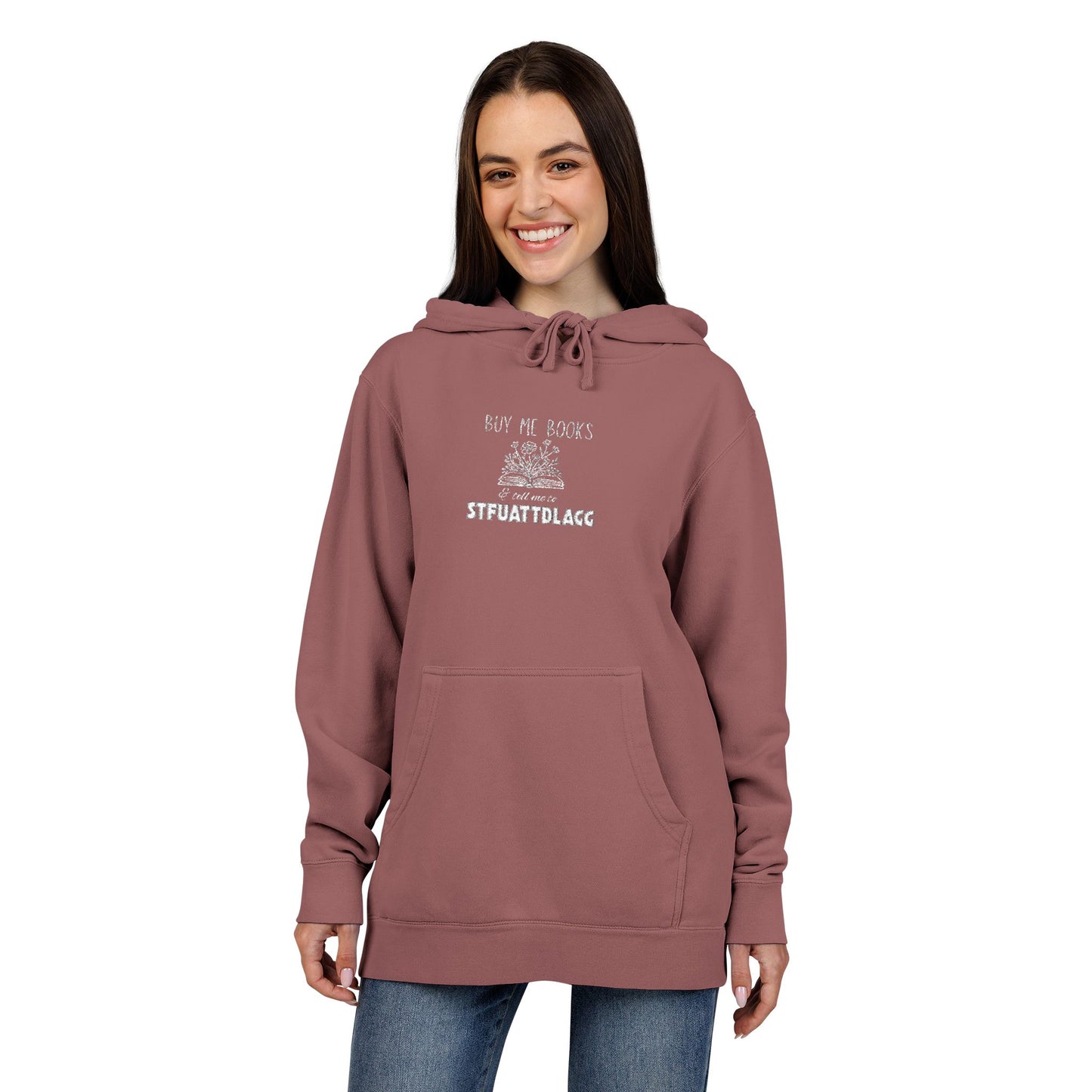 Buy Me Books Hoodie β Embroidered Unisex Pigment-Dyed Sweatshirt | Book Lover Gift, Dark Academia Aesthetic
