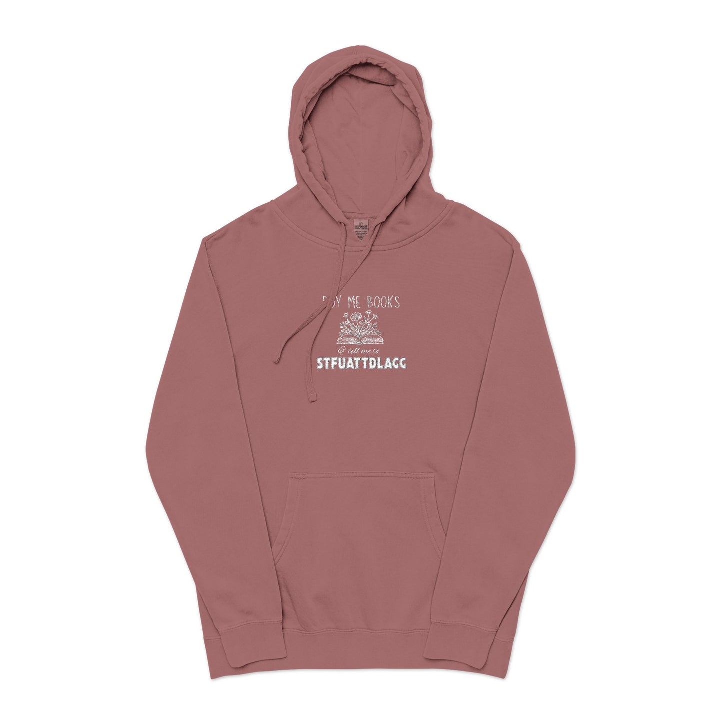 Buy Me Books Hoodie – Embroidered Unisex Pigment-Dyed Sweatshirt | Book Lover Gift, Dark Academia Aesthetic