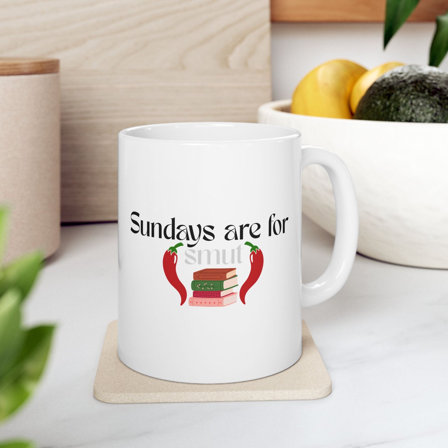 Sundays Are for Smut – Spicy Book Lover Mug with Chill Vibes & Hot Reads (Ceramic Coffee Cup)